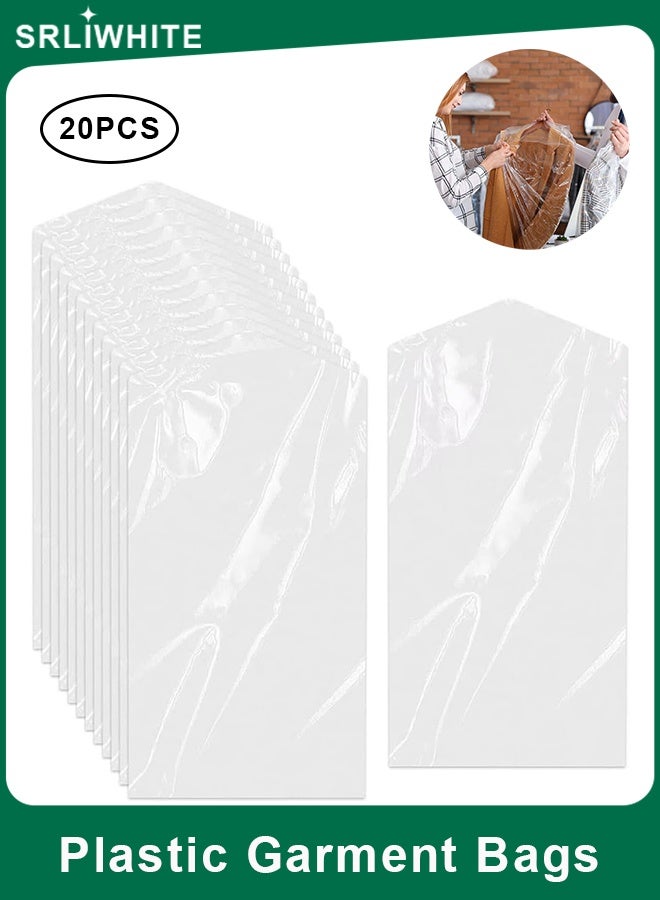 SRLIWHITE 20 Pack Clear Plastic Garment Bags for Hanging Clothes, Long Waterproof Dry Cleaning Covers for Suits, Coats, Jackets, and Dresses - Image 1